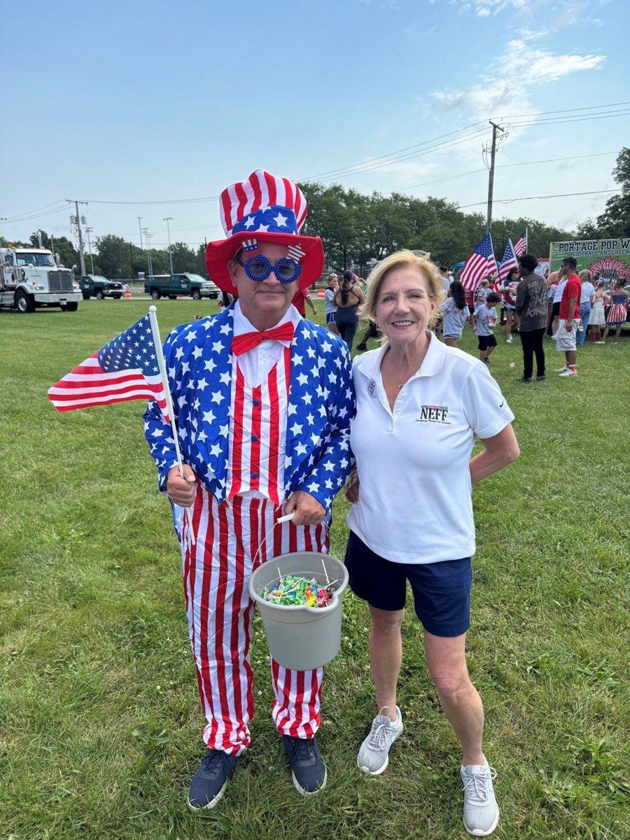 Sue with Uncle Sam at the Portage parade